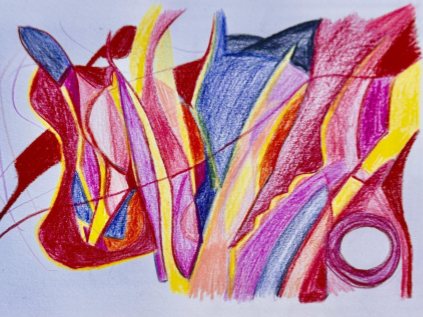 Intuitive Zeichnung in Rot, Gelb und Violett